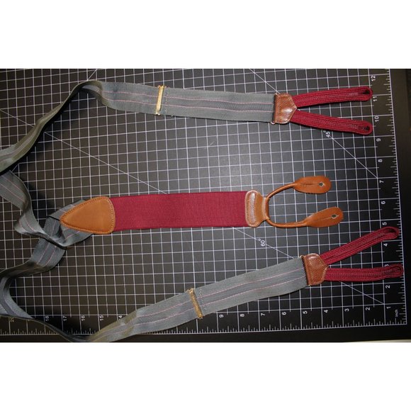 Trafalgar Adjustable Suspenders  OSFM Gray with Pink Stripes   Elastic / leather - Picture 7 of 12